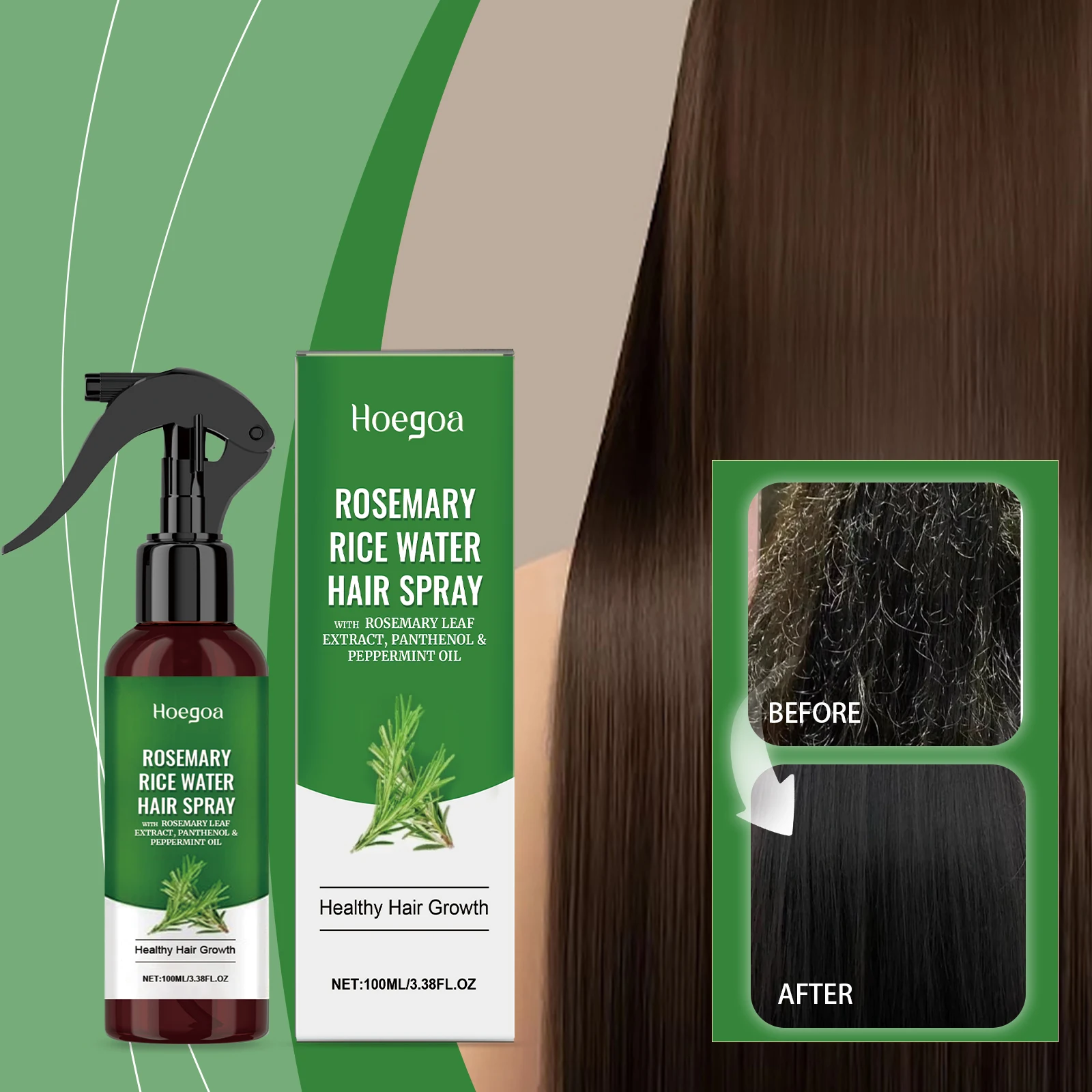 Rosemary Hair Spray With Rice Water Dry Damaged Hair Care Oil For Scalp Hydrating Nourish Anti-Flake Soft Smooth Strengthen Mist