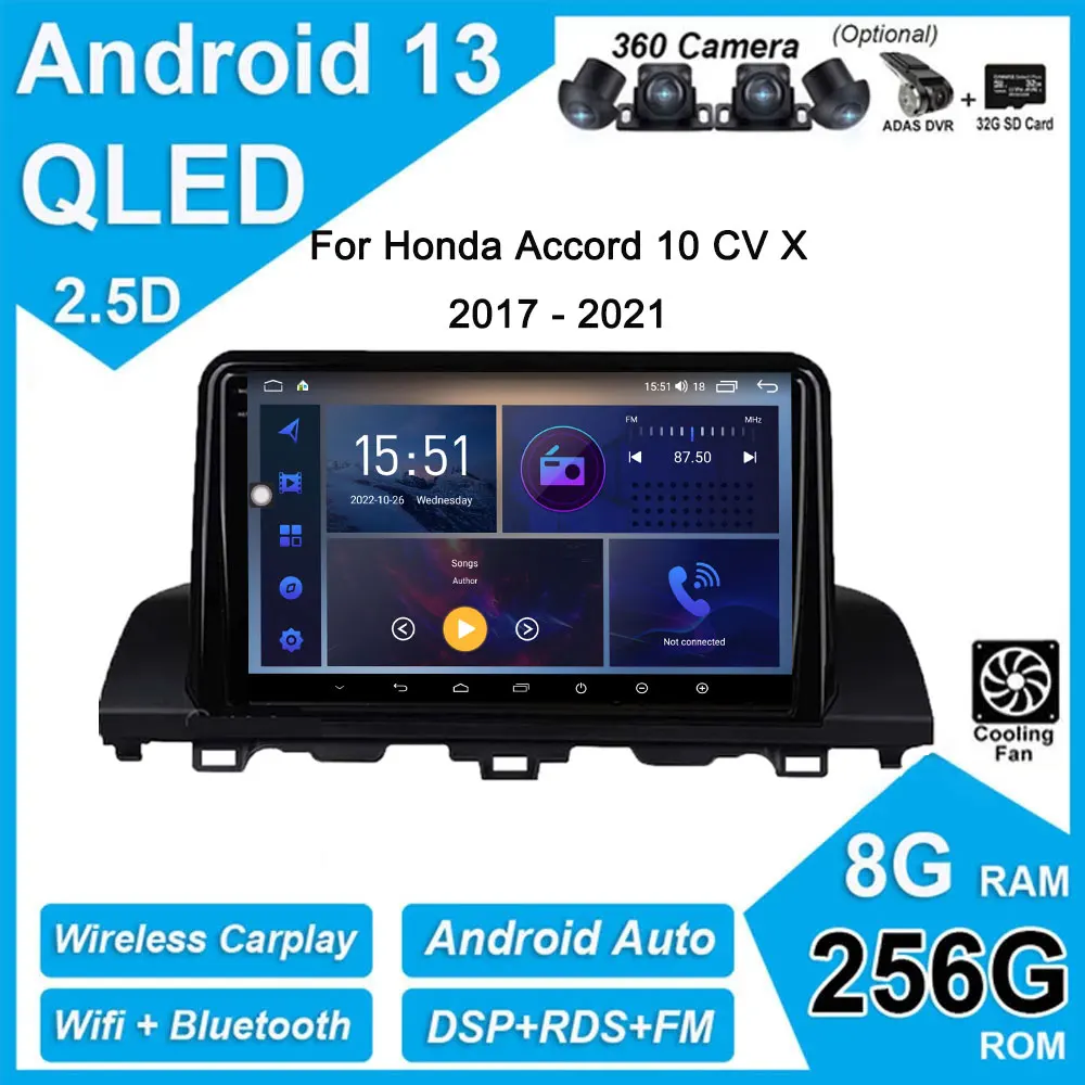 

9" QLED / IPS Android Auto For Honda Accord 10 CV X 2017 - 2021 DSP Car Player Radio GPS Navigation Multimedia Video Stereo