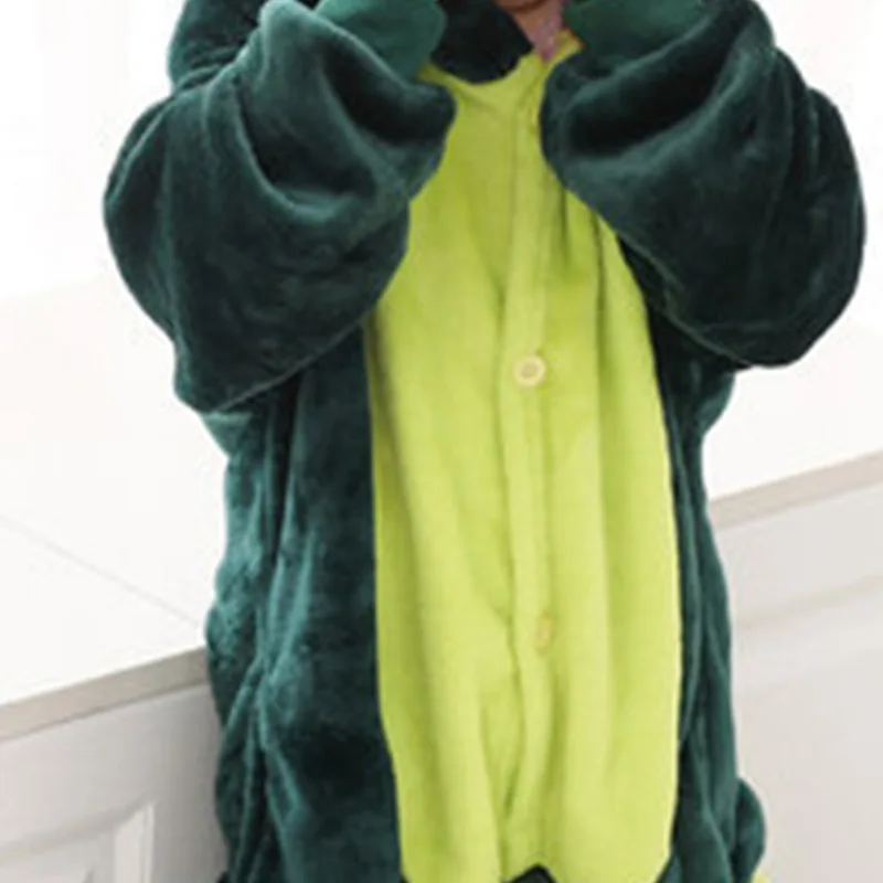 Thickened Warm Winter Children Dinosaur One-Piece Pajamas Flannel Cartoon Anime Sleepwear