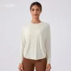 Lemon Breathable Quick-drying Yoga Tops Drawstring Pleated TEE Loose Comfortable Round Neck Outdoor Sports Long-sleeved Shirt 3