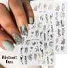 Abstract Geometry Stickers For Nail 3D Laser Gold Black Leaves Heart Line Adhesive Sliders Decor Holographic Decal 3