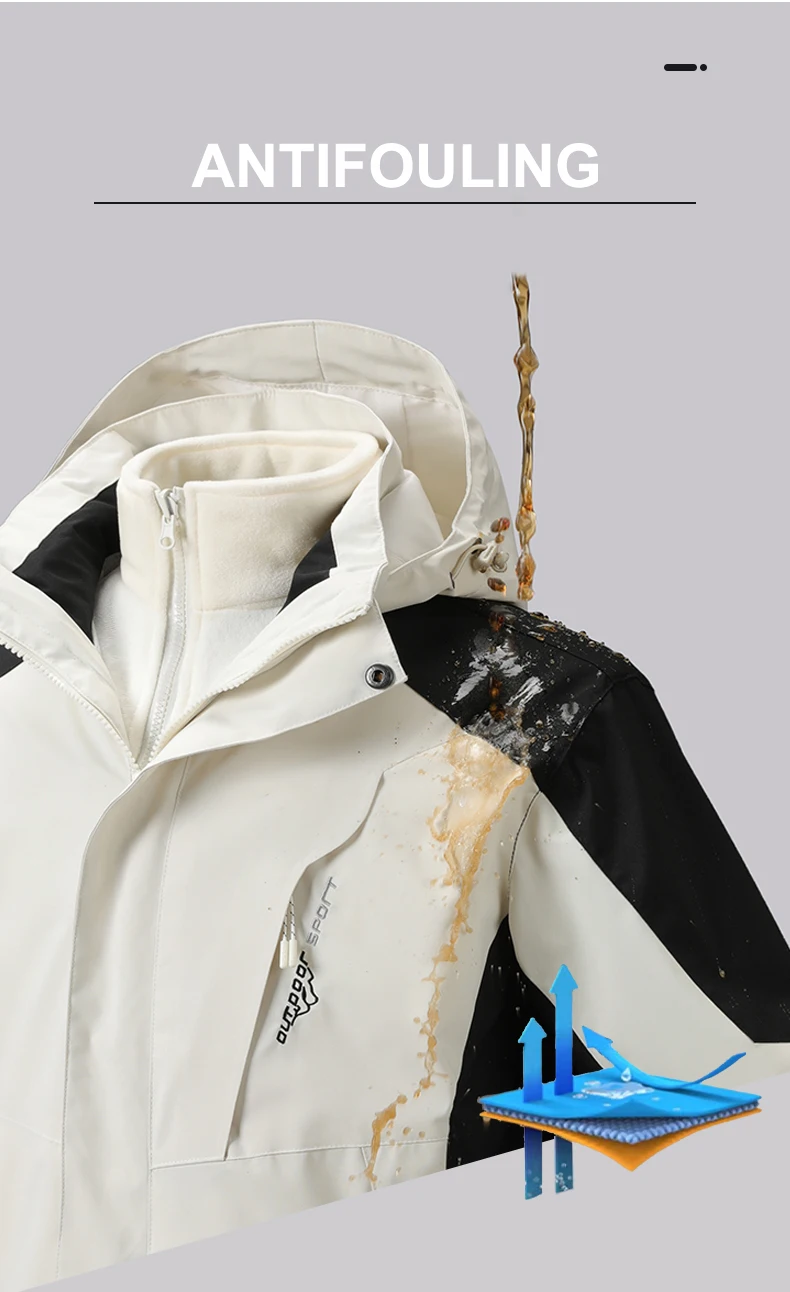 Description Picture 4 of itemCHRLCK Women's 3 In 1 Thick Hiking Jacket Fleece Waterproof Winter Windbreaker Outdoor Warm Camping Jacket Women Windproof Coat