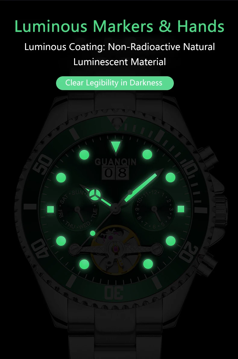 GUANQIN Orologio meccanico automatico originale da uomo, 42 mm, quadrante grande, scheletro, data, settimana, orologi da polso da uomo di lusso di alta marca_voghion.com