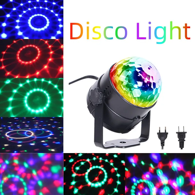 Mini RGB Crystal Magic Ball Lamp EU US Home Party Disco Sound Sync Remote Control Rotating Stage Family Gathering LED Lights