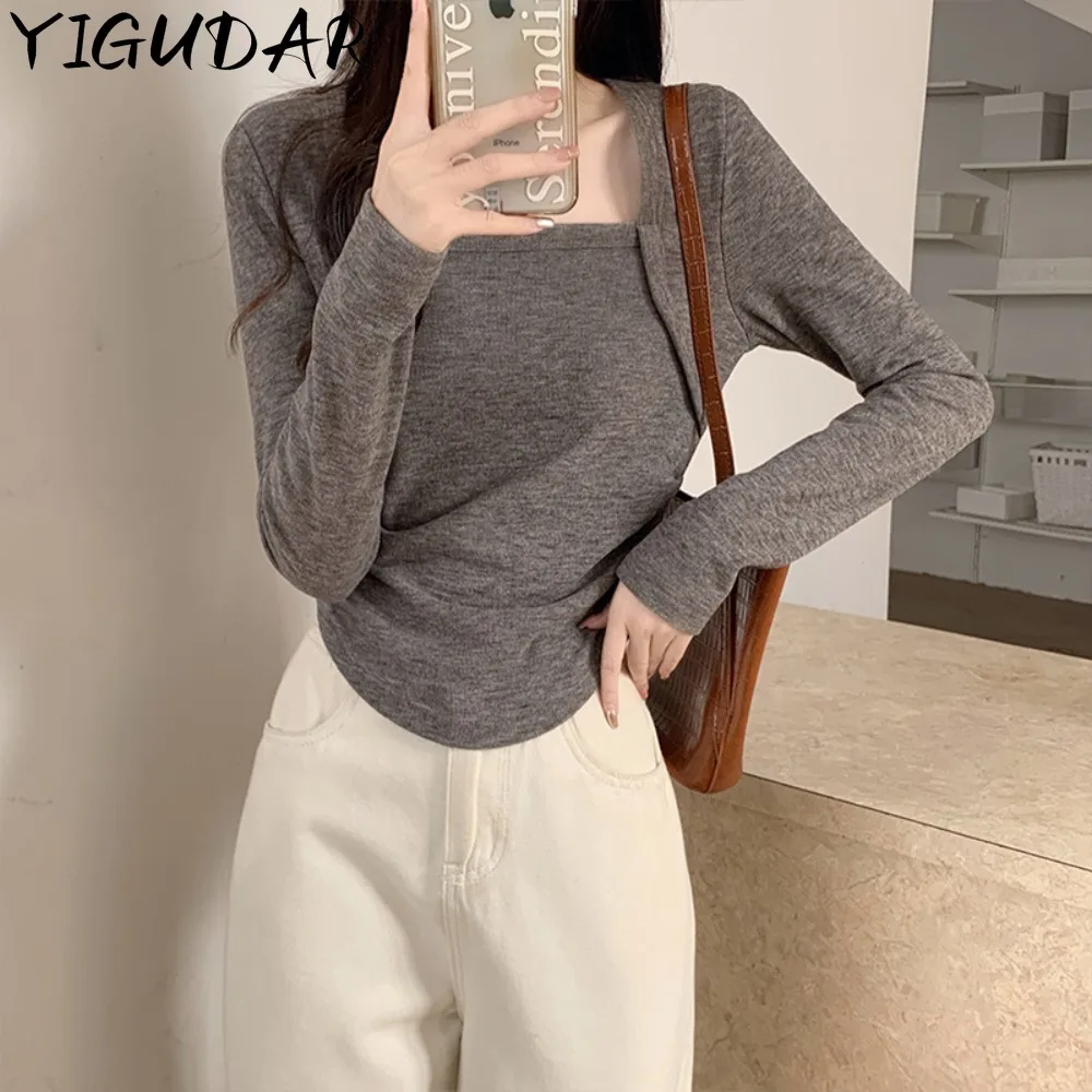 

Autumn Winter Y2k Crop Women Long Sleeve T Shirt O Neck Slim Fit Pullovers Solid Basic Tee Female Streetwear Casual Base Tops