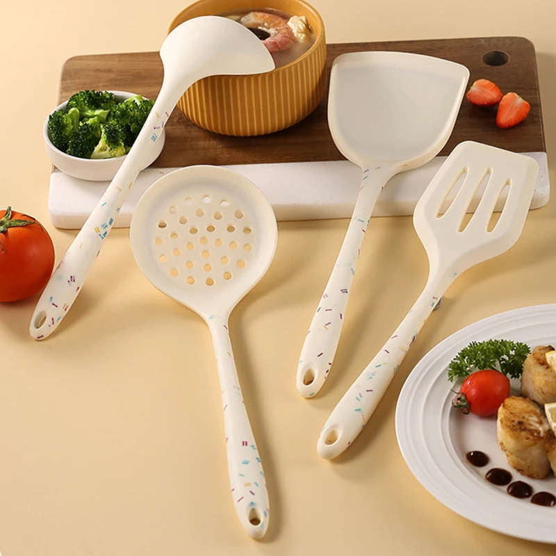 Food Grade Silicone Non-Stick Frying Spatula Long Handle Soup Spoon Colander Hollow Shovel Kitchen Accessories Cooking Tools
