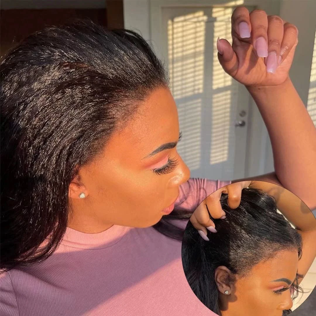 Kinky Straight Human Hair Wig 13X4 Pre Plucked With Baby Yaki