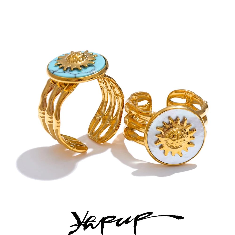 Yhpup Womens Blue Turquoise Shell Sun Ring