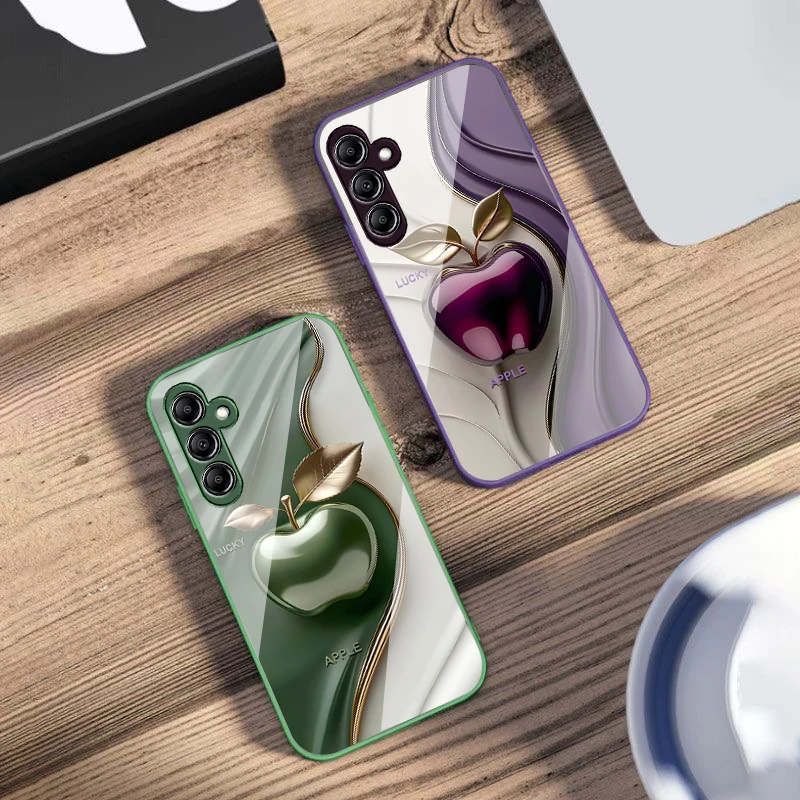 Sleek Black Apple Design Glass Phone Case