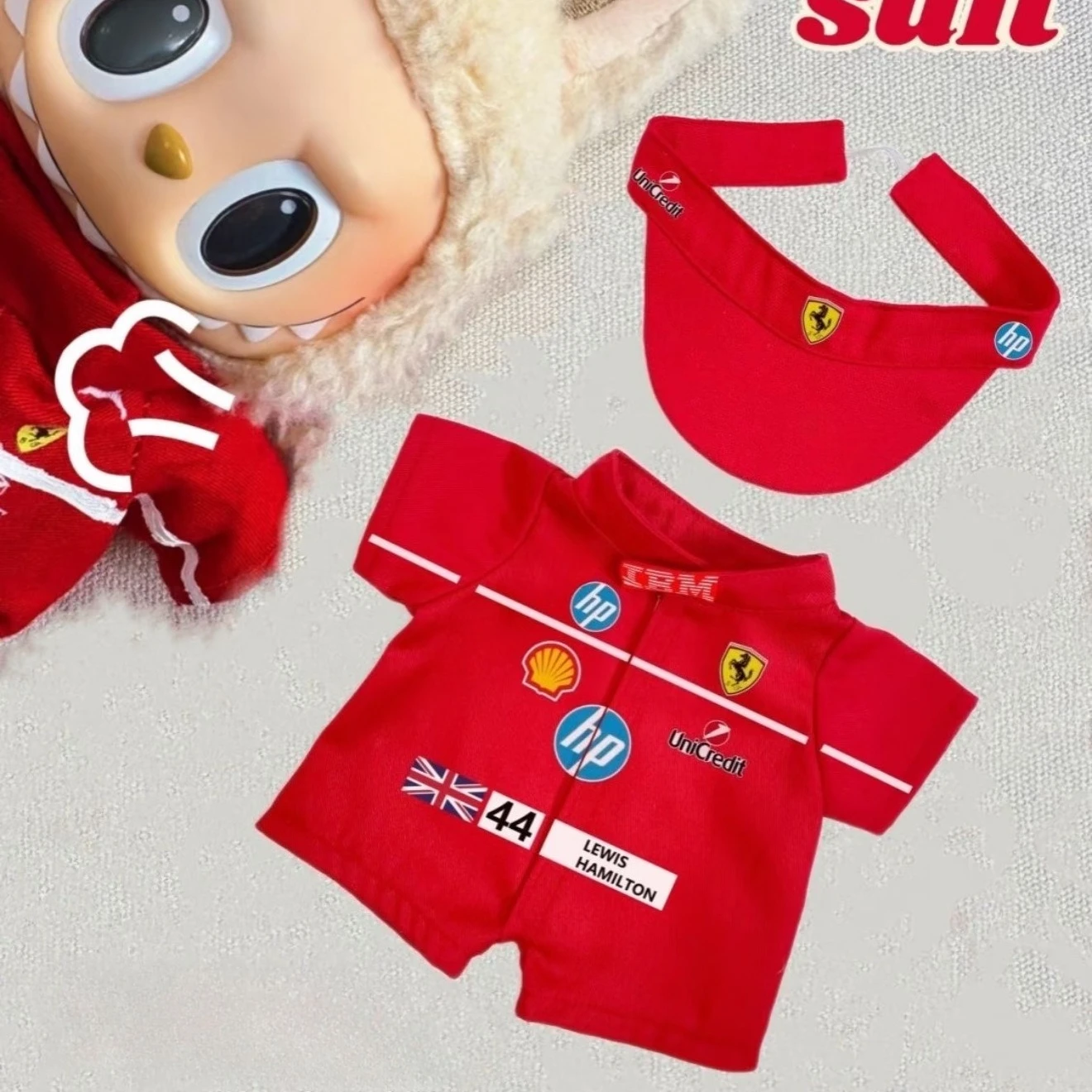 For 17cm Labubu Clothing Set Red Racing Suit Designer High-end V1 V2 V3 Labubu Clothes Outfit Doll Accessories Shoes DIY Toys 4