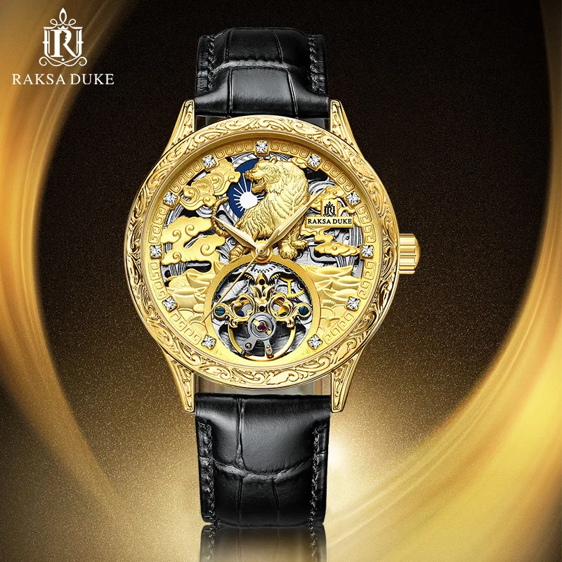 

Hollow Tourbillon Automatic Mechanical Watch for Men Carved Glow-in-the-dark Waterproof Moonphase Sports Watch
