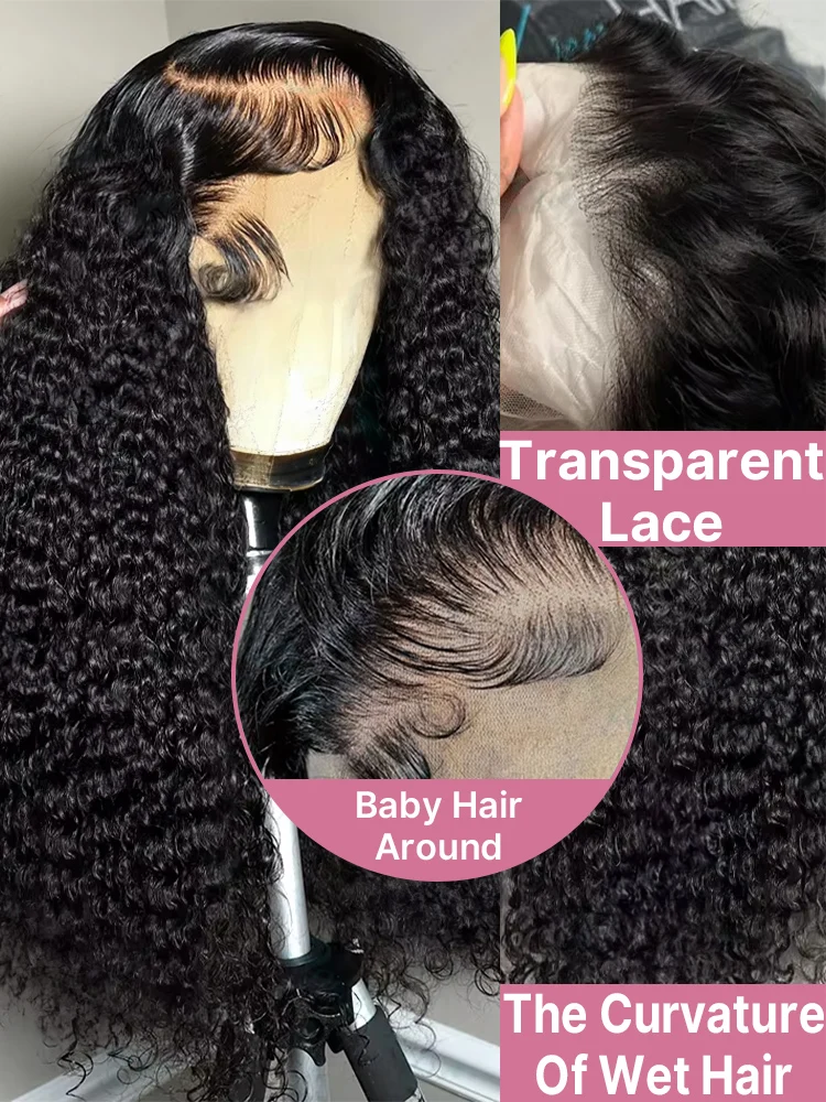 300 High Density HD 13x6 Deep Wave Lace Frontal Wigs 40 50 Inch Jerry Curly Human Hair Wigs Transparent Brazilian Real Virgin Hair 13x4 Water Wave Lace Front Human Hair Wigs For Women Preplucked With Baby Hair 4