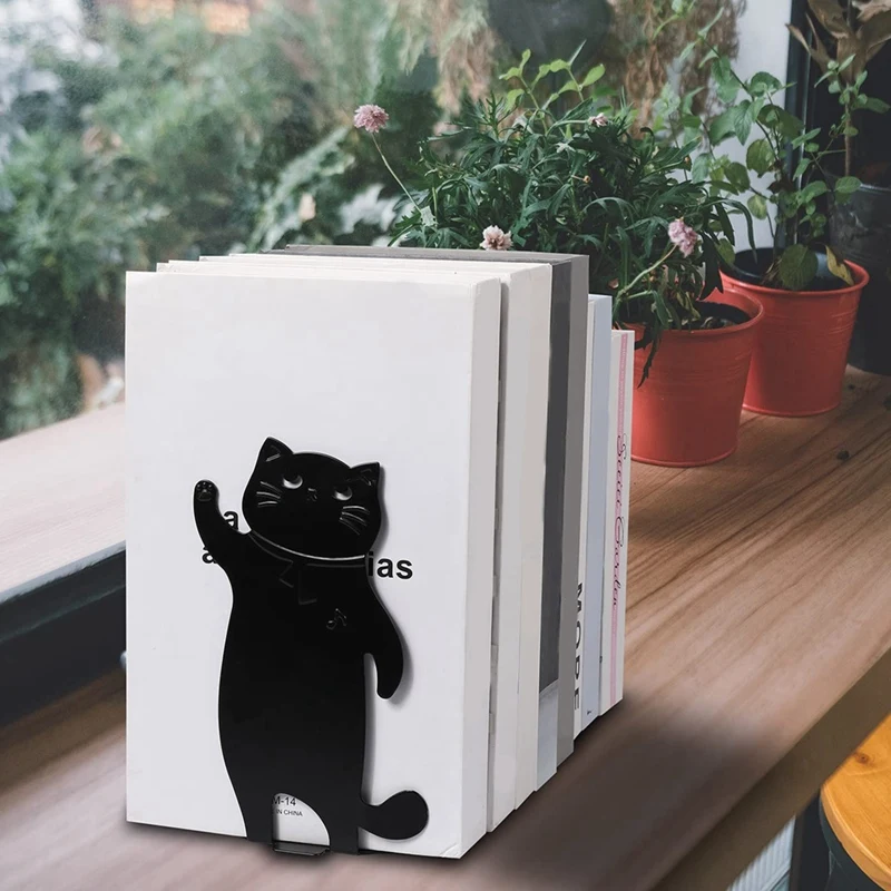 고양이 북엔드 검은 고양이 장식, 고양이 애호가 선물용, 선반용 애니메이션 북엔드, 사용하기 쉬운 동물 북엔드