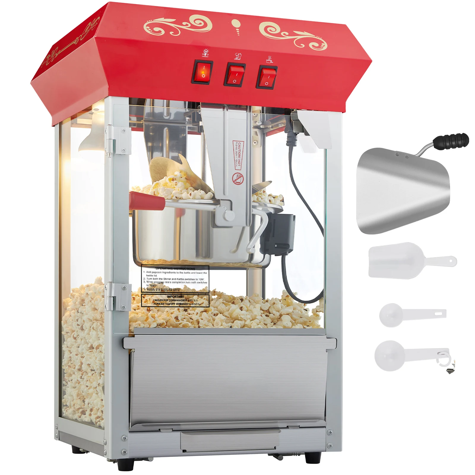 Commercial Countertop Popcorn Machine with Tempered Glass
