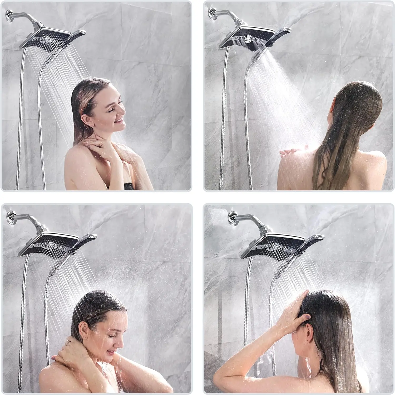 Dual Shower Head Combo Set,Handheld Showerhead Rainfall Shower Head Combo with ,60 Inch Long Stainless Steel Shower Hose