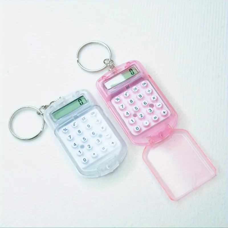 Mini Transparent Flip Calculator Portable Calculators Students' Supplies Gift Cute Calculator with Keychain