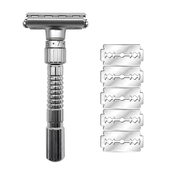 New Adjustable Double Edge Safety Razor Classic Men's Shaving Gentle to Aggressive 1-6 Rows Zinc Alloy Razor with 5 Blades 1