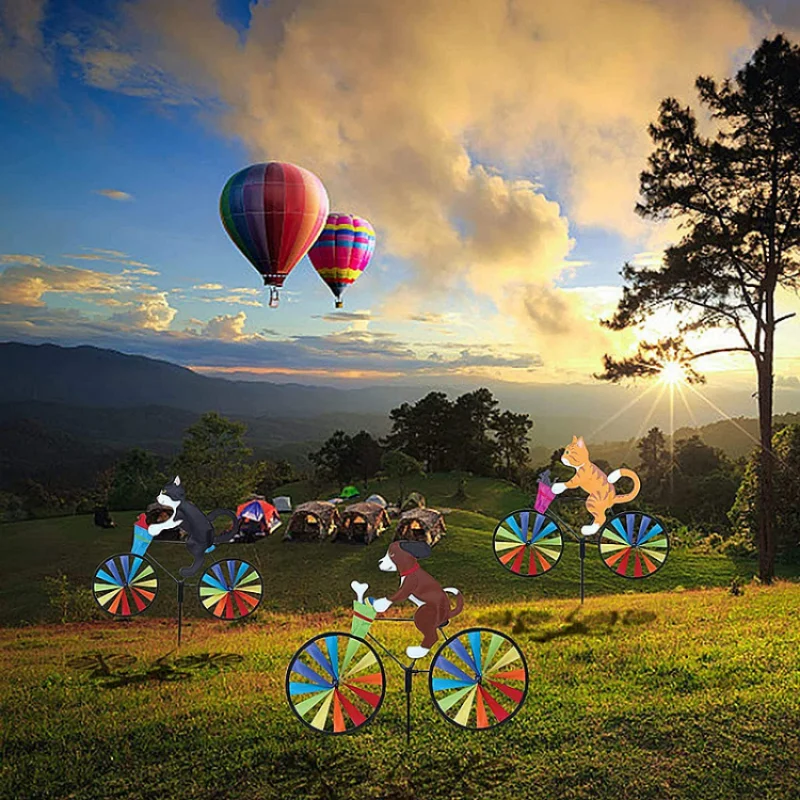 

Animal Bike Wind Spinner Funny 3D Color Cat Puppy Windmill Back Yard Decoration Outdoor Wind Direction Home Yard Art Decor Gift