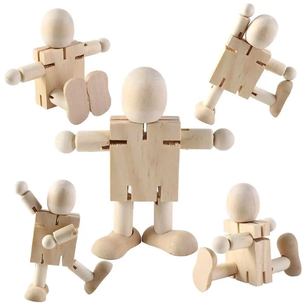 

Handicraft Toy DIY White Blank Wooden Robot Doll Robot Graffiti Handicraft Toy White Wooden Graffiti Puppet Craft Toy
