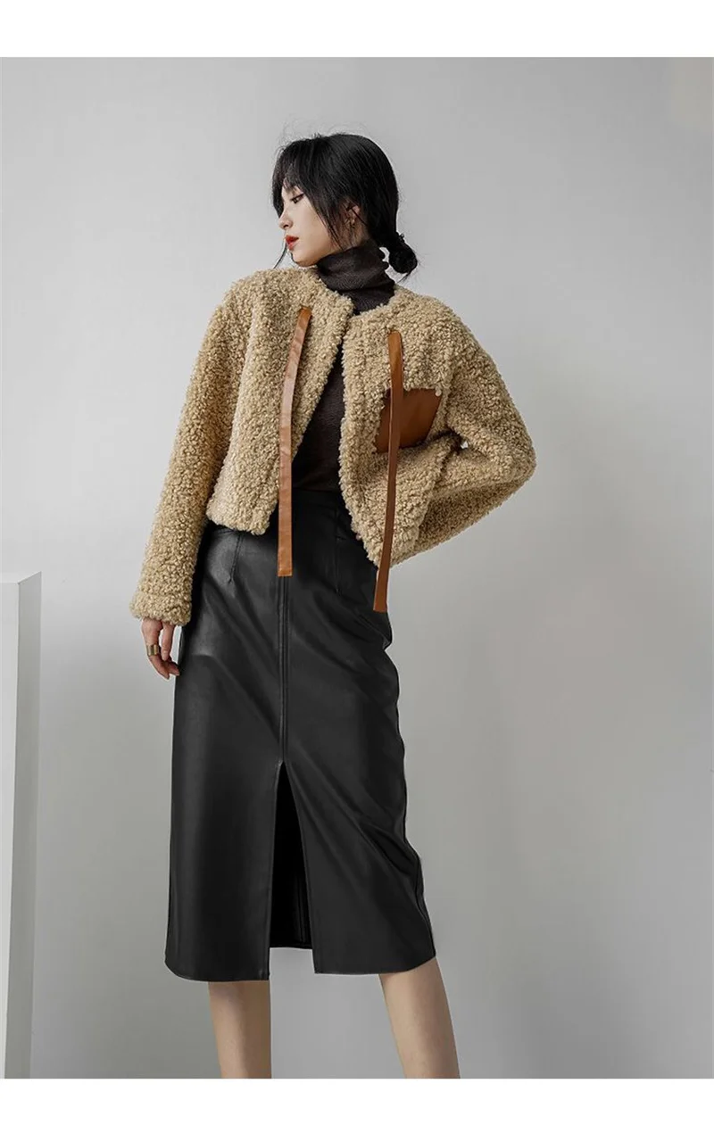 PU Leather Skirts for Women High Waist Fall Straight Elegant Split Midi Skirts Korean Style Oversized Coffee Streetwear Clothes