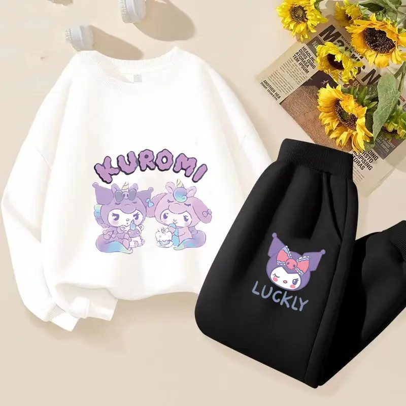 

Spring New Girly Heart Cinnamoroll Kuromi Anime Sanrio Sports Hoodie Pants Cute My Melody Fashion Clothing Toys for Kids