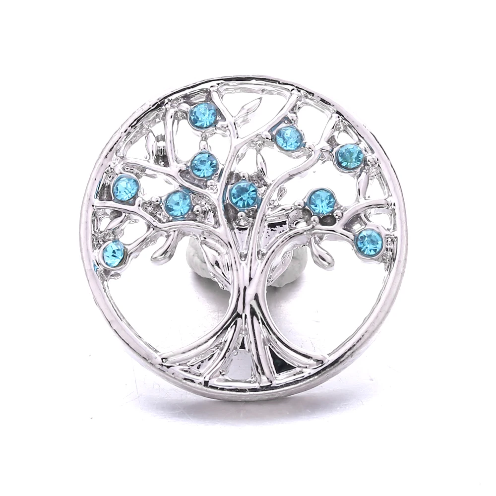 20pcs Pierced Crystal  Tree of Life 18MM Snap Buttons Fit Snap Button Bracelet Bangle Snaps Jewelry