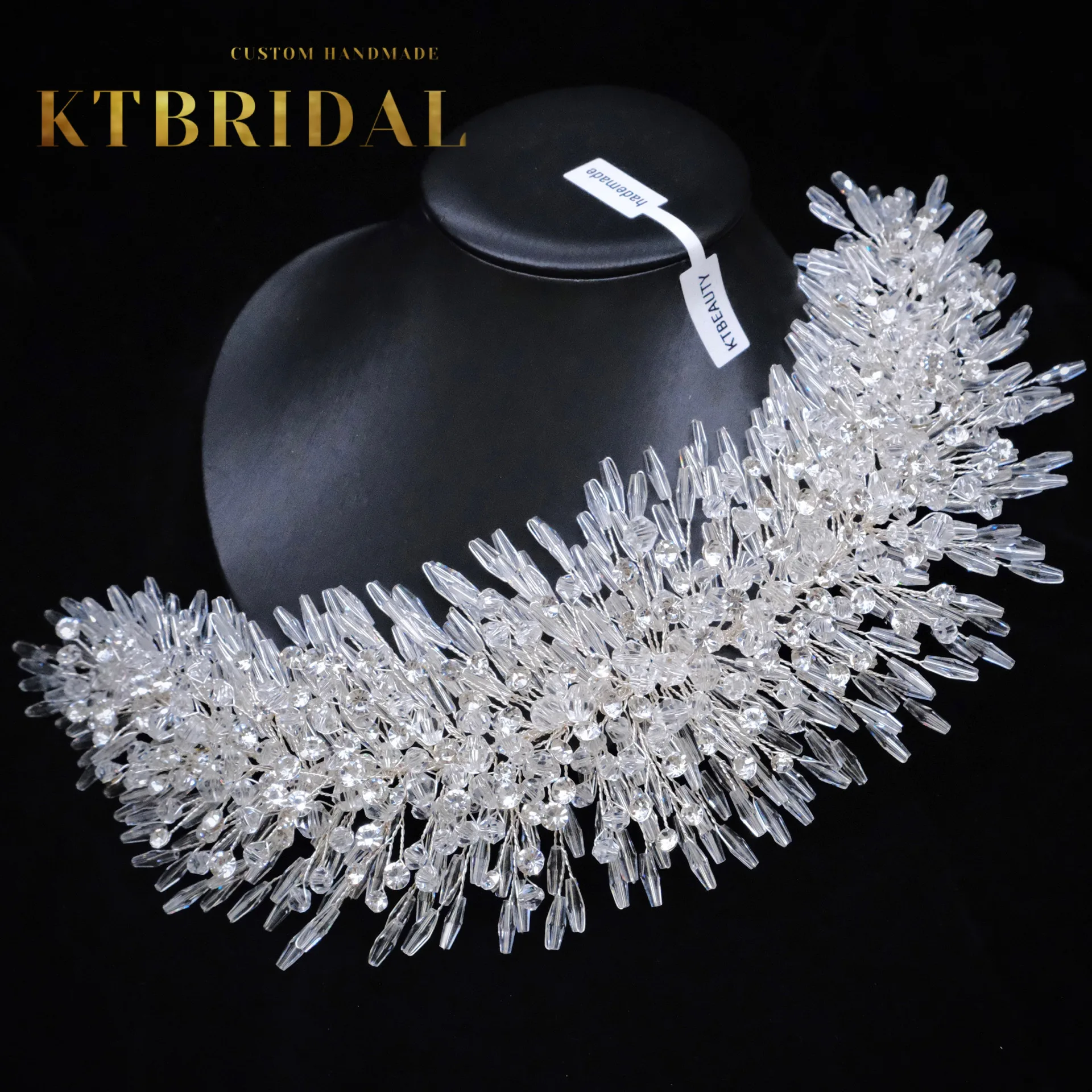 신제품 KTBRIDAL 티아라 크라운 수제 신부 헤드 피스, 크리스탈 진주 패션 쥬얼리 여성 선물 웨딩 액세서리