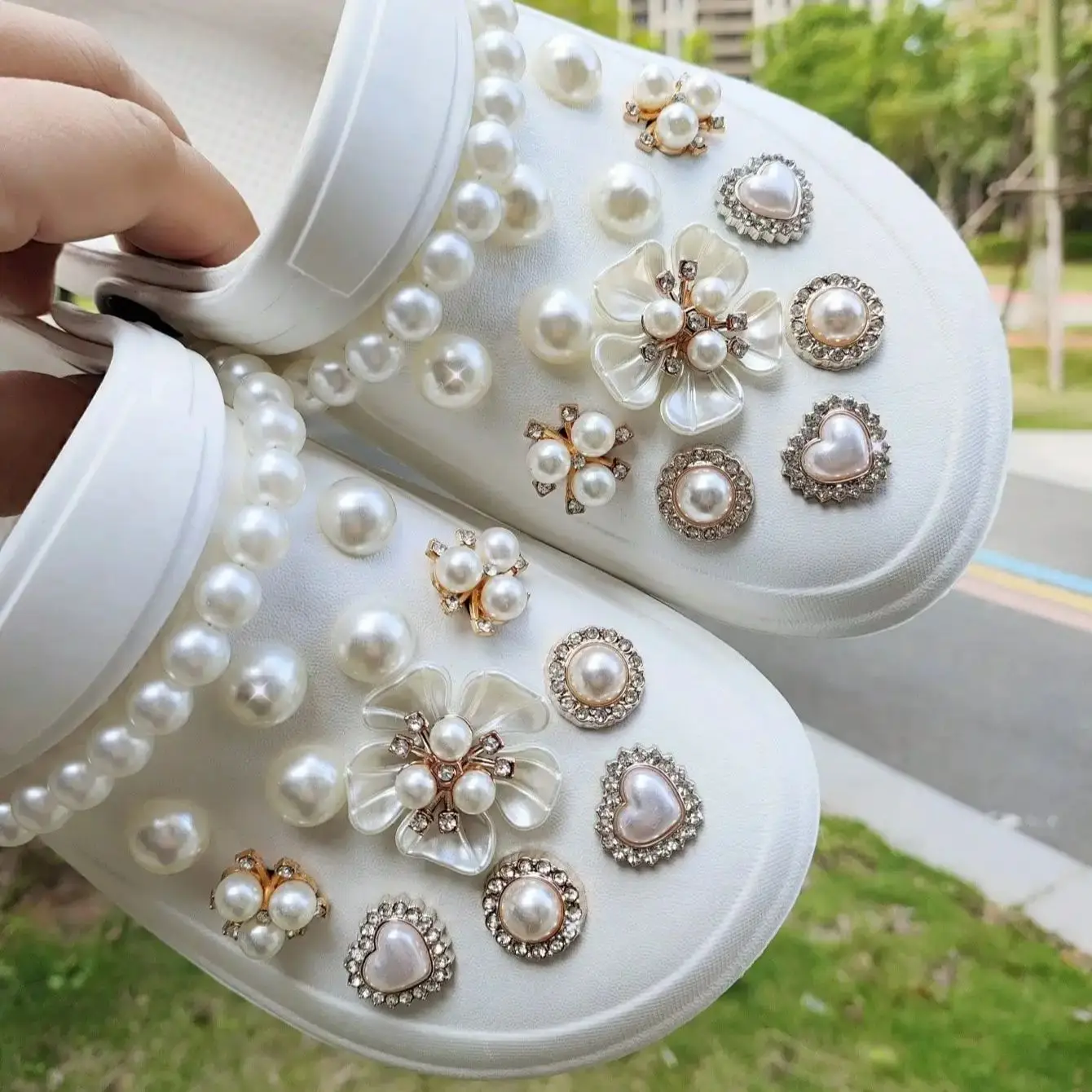 حجر الراين على شكل قلب حذاء حديقة زينة ساحرة ، كام...