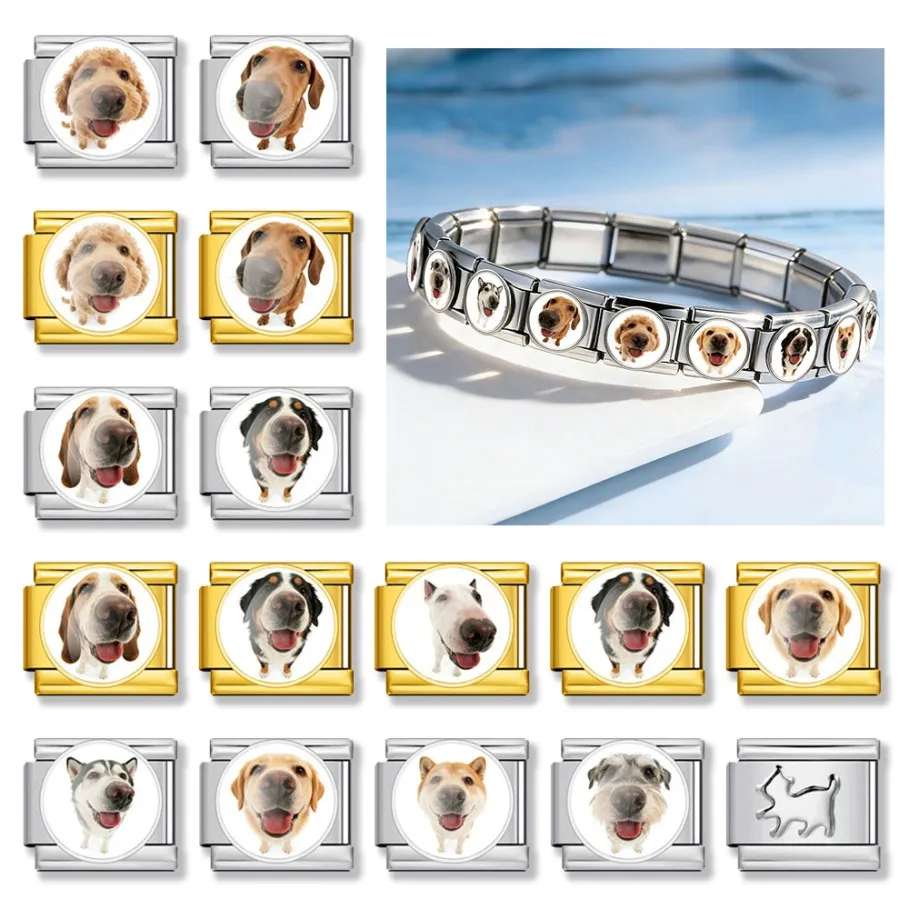 Trendige Haustier-Hunde-Serie: Italienische Gliederkette, 9mm Edelstahl-Schmuck, DIY Original-Design, Armbandperlen und Charms für Damen und Herren – Detail 1