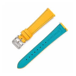 Vintage Genuine Leather Oil Wax Watch Band - Universal Quick Release Calfskin Wrist Strap - 20mm (Yellow cyan)