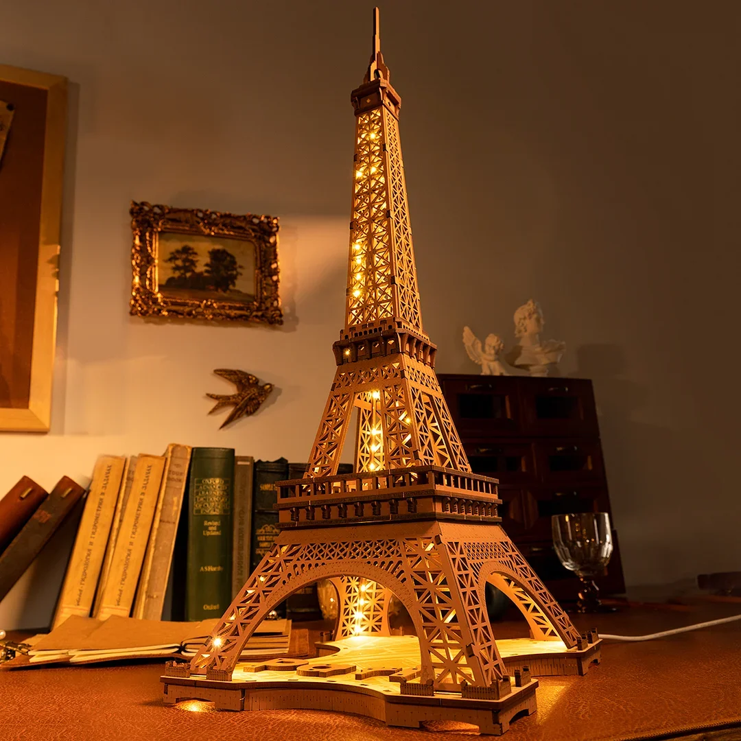 3D Puzzle for Adults DIY Model Building Kit with LED Light Wooden Eiffel Tower Craft Kit Architecture Toy Set Brain Teaser Gifts if architecture is a language then a building is a story