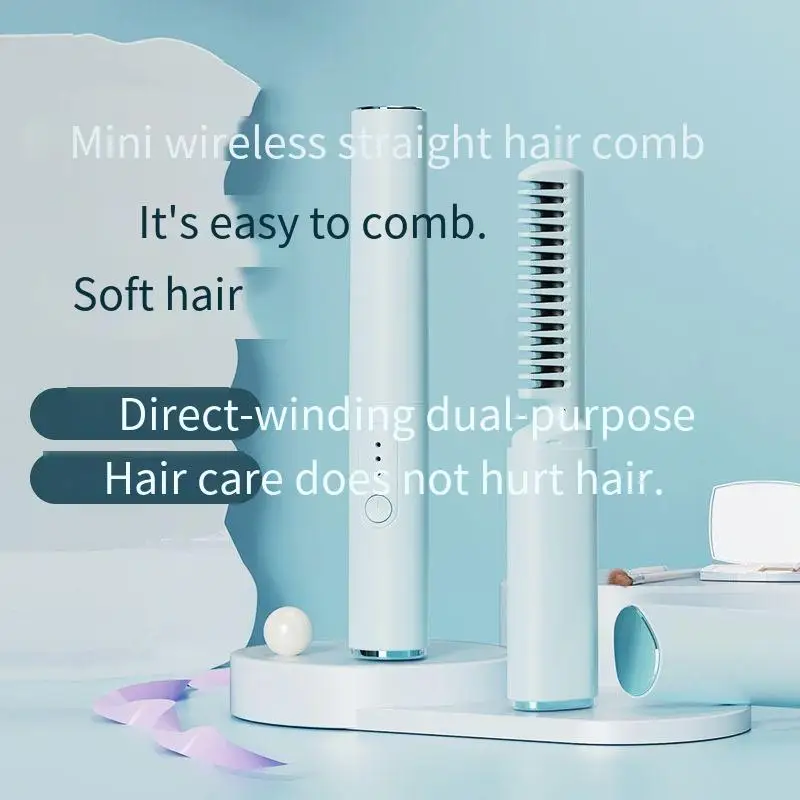 Rechargeable Hair Straightening Comb Home Portable Negative Ion Ceramic Coating Hair Straighteners Brush With Fast For Curly