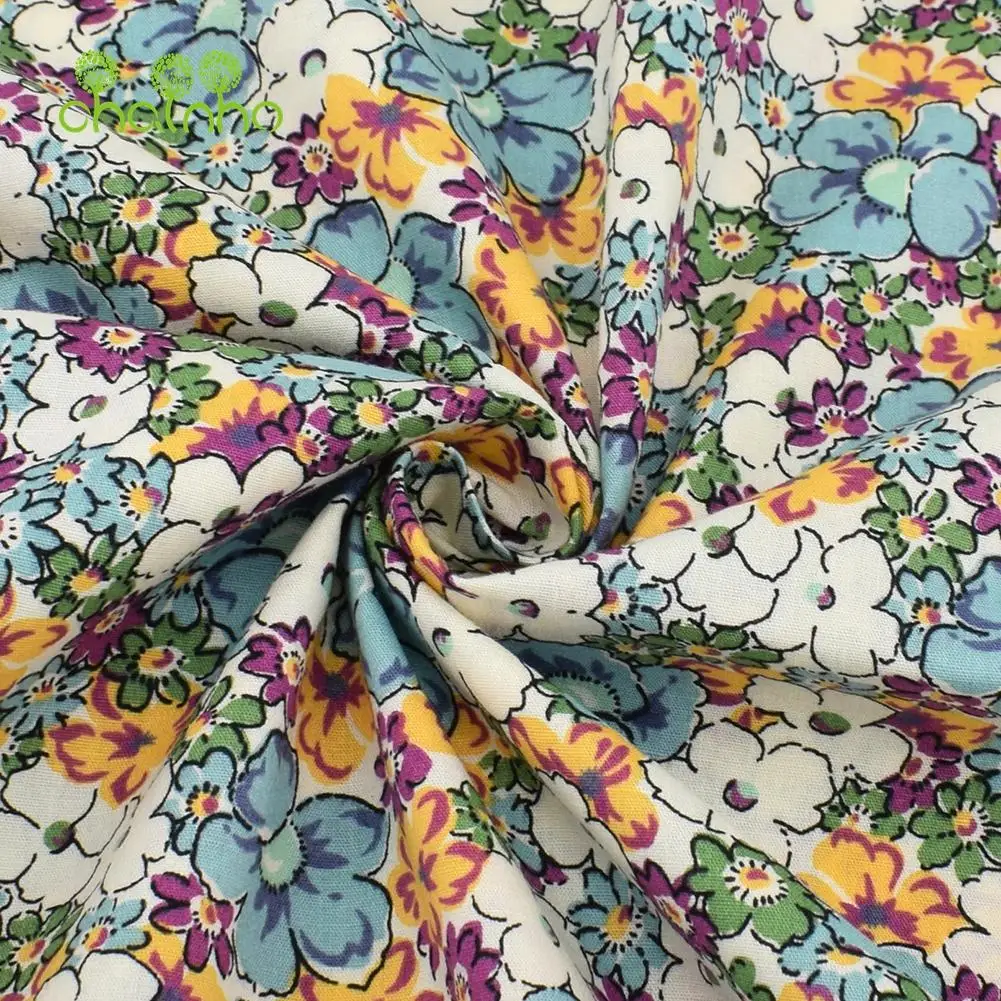Chainho,Printed Plain Poplin Cotton Fabric,DIY Quilting Sewing Material,Patchwork Cloth,Floral Series,8 Designs,3 Sizes,15PC29