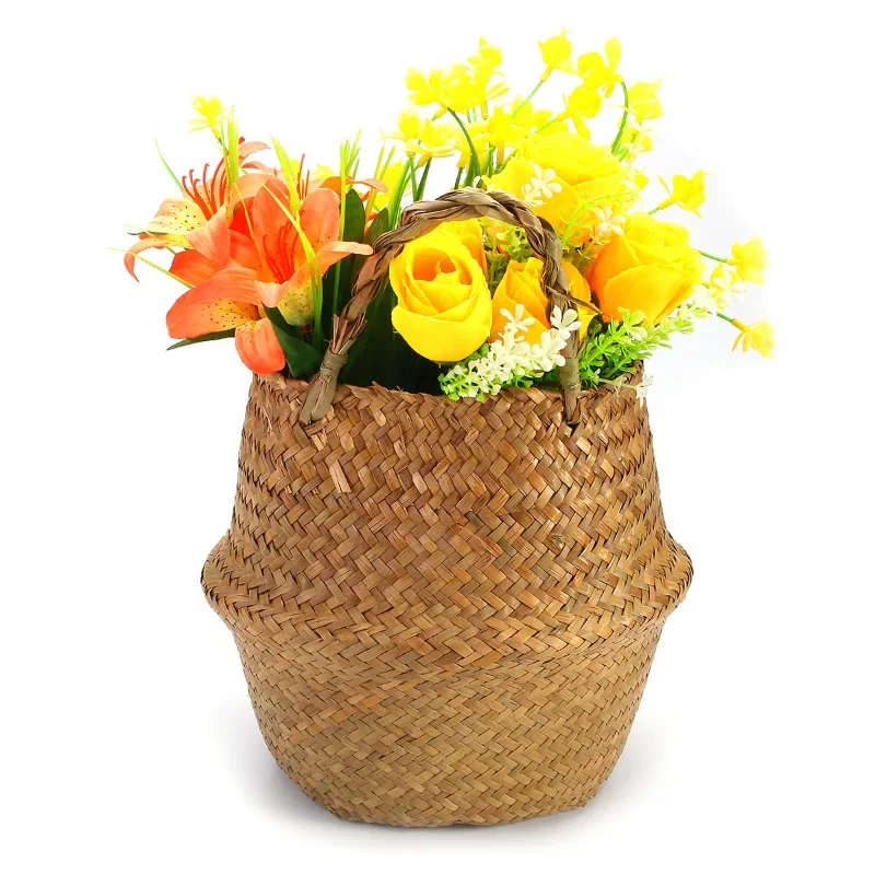 

Nordic Straw Flowerpot Folding Flower Pot Plant Straw Storage Baskets Flower Vase Handmade Hanging Basket Home Decor Basketwork