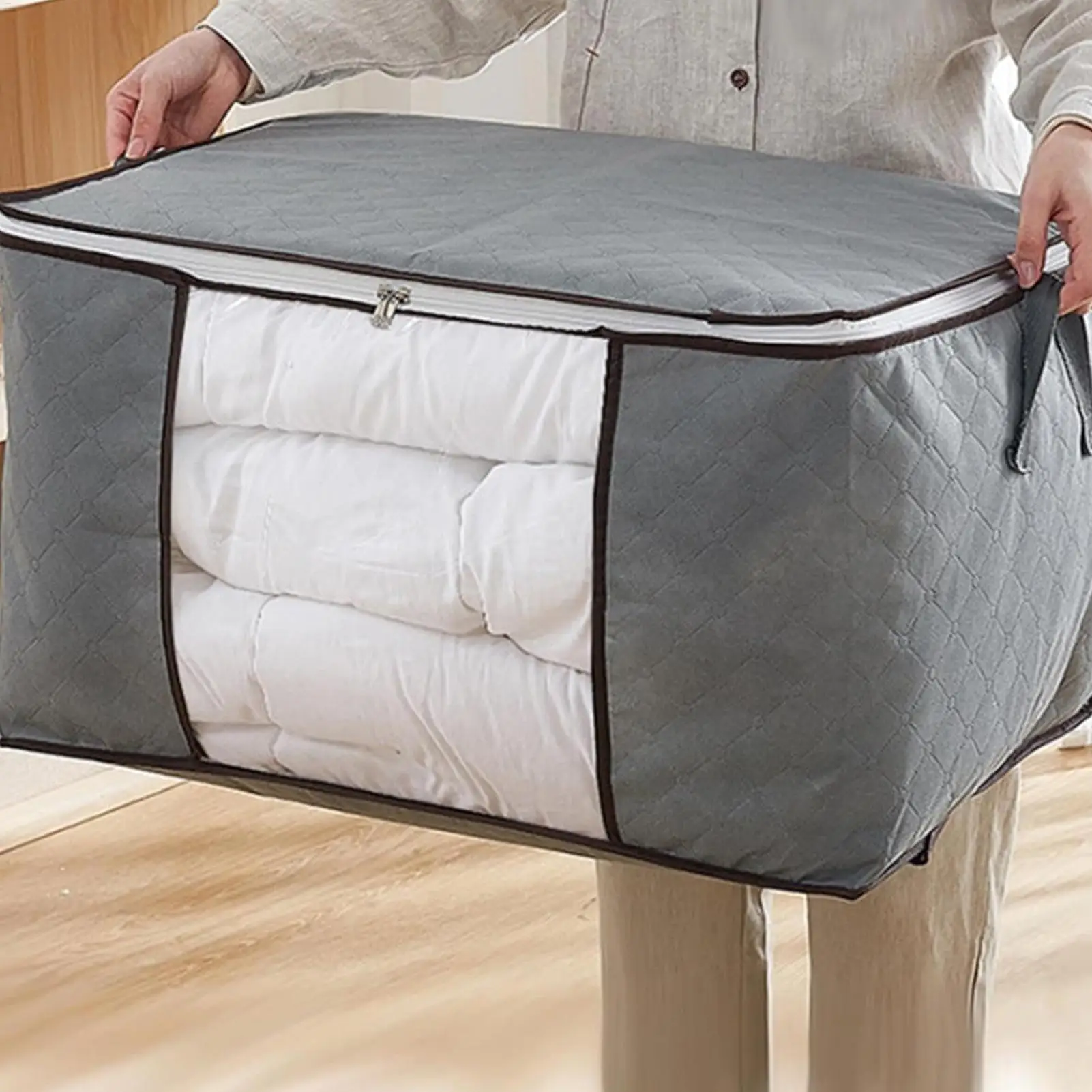 Blanket Storage Bag Comforter Blanket Storage Bags with Clear Window Sturdy Handles Zippered Storage Bags Extra Large Storage