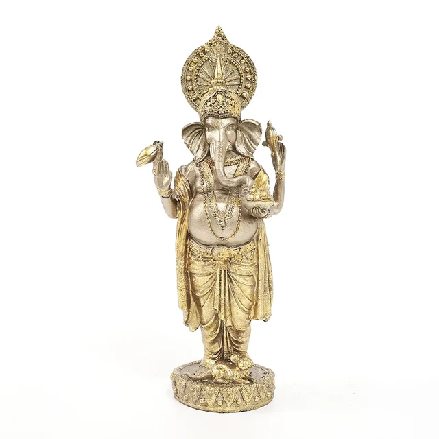 Three-dimensional Paste Gold Leaf Buddha Statue Ganesha Standing Elephant  Ornament Crafts Desk Decoration