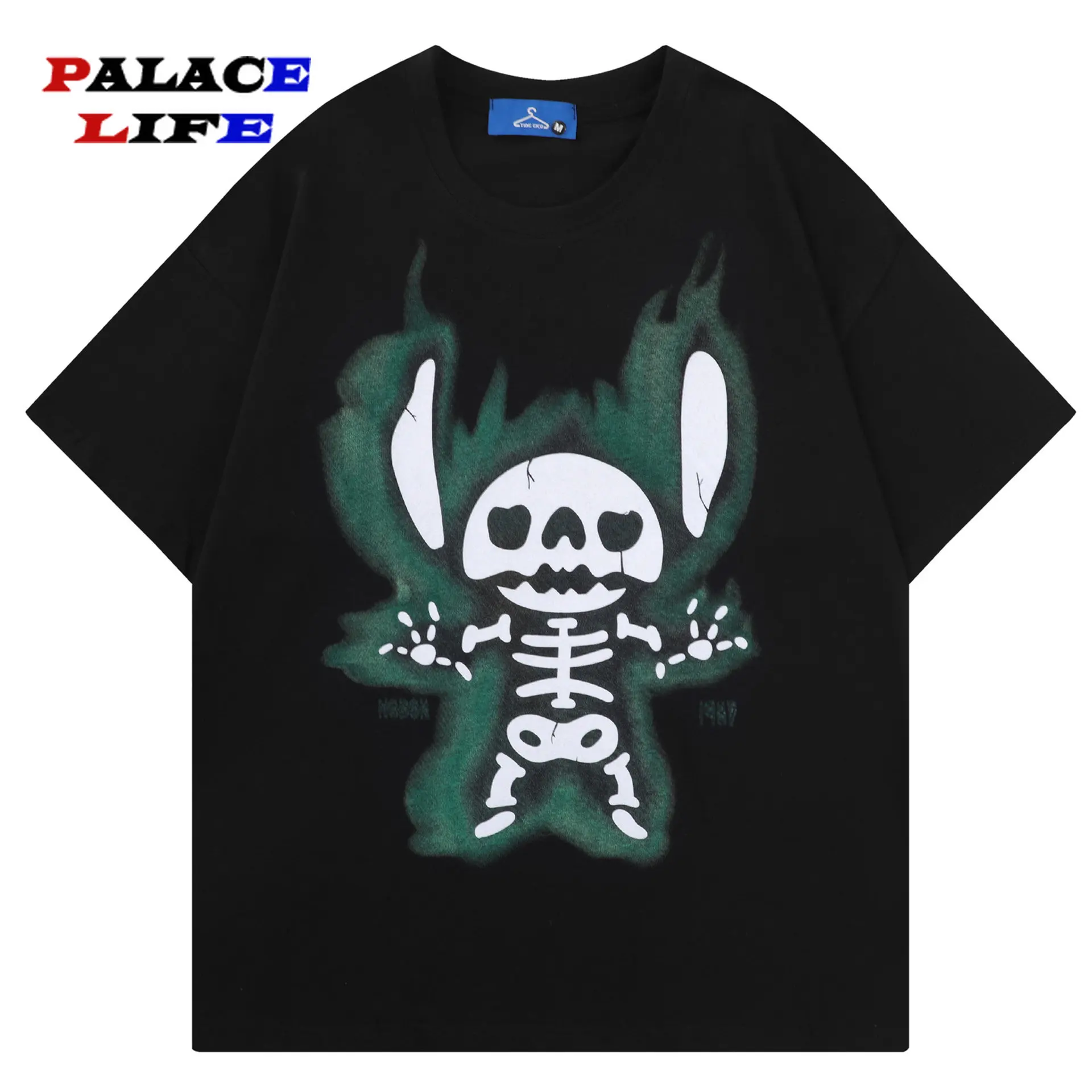 

Hip Hop Streetwear T-Shirt Men Harajuku Cotton Cartoon Skull Print T-Shirt 2023 Summer Short Sleeve Black Punk Rock Top