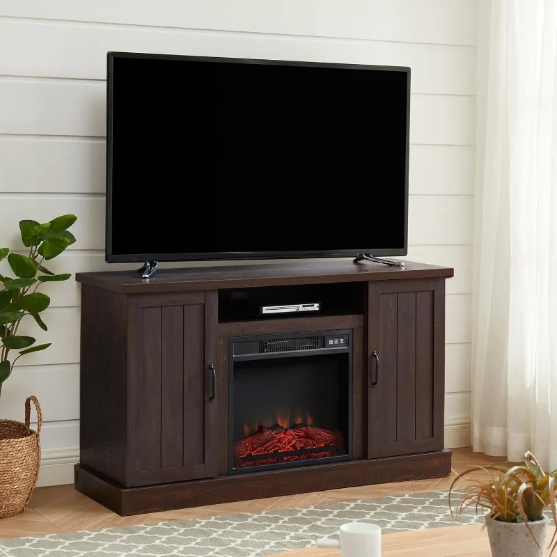 

Rustic Farmhouse Electric Fireplace TV Stand for 55 Inch TV, Fireplace Entertainment Center with Remote Control and Open Storage
