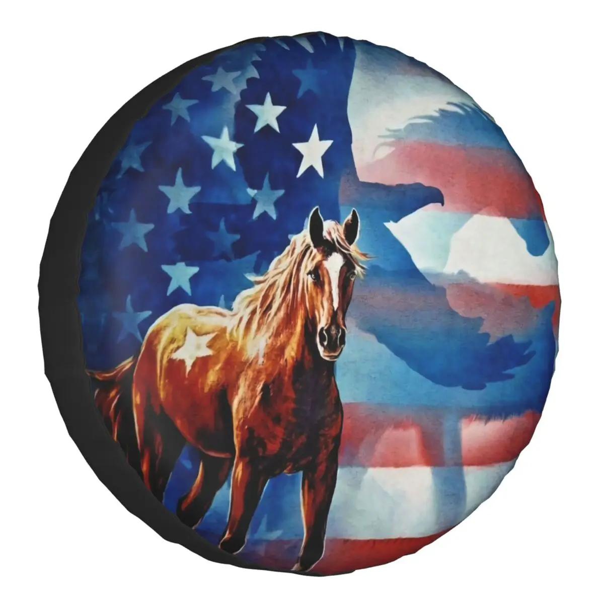 

Horse Bald Eagle American Flag Tire Cover 4WD 4x4 SUV Spare Wheel Protector for Toyota Land Cruiser Prado 14" 15" 16" 17" Inch