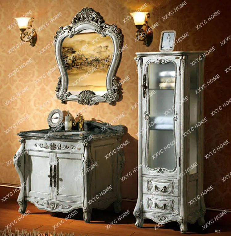 Red Oak Washbasin Cabinet Combination Wash Basin Floor Bathroom Cabinet Double Basin