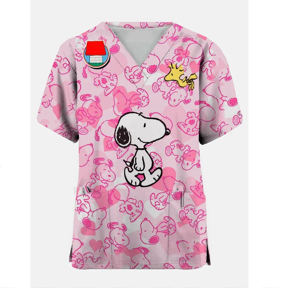 Nurse Uniform Women Short Sleeve Snoopy print Working Uniform Pocket Blouse Scrubs Tops Nursing Medical Uniforms Accessories 5