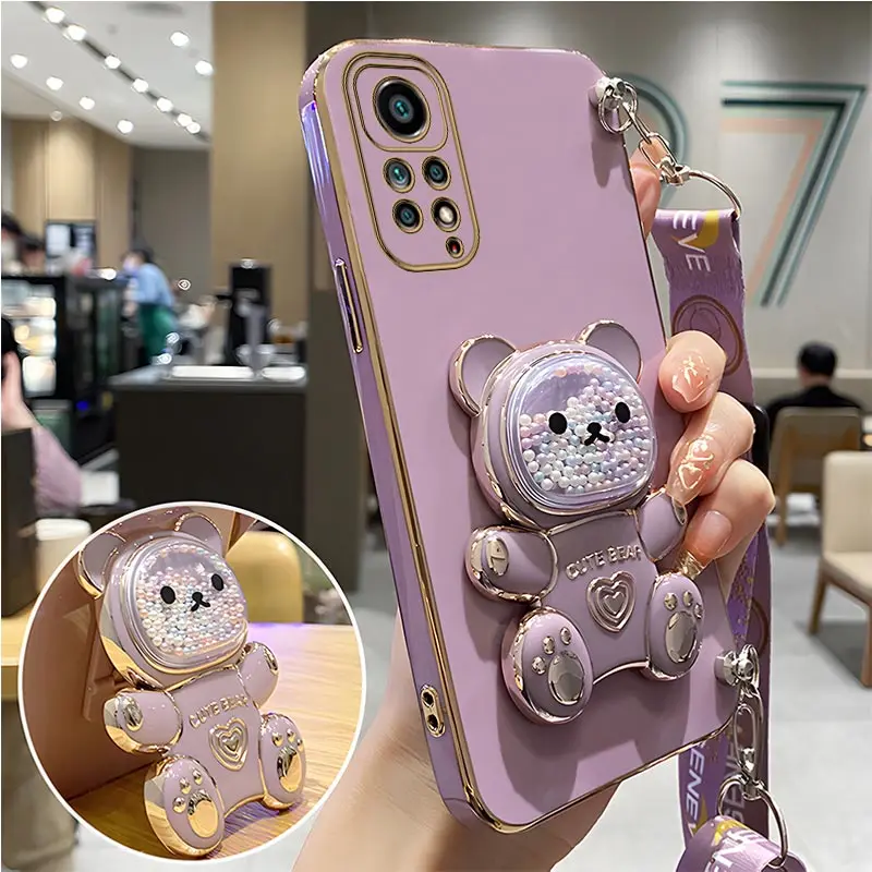 thumbnail image 1 of Quicksand Bear Holder Lanyard Phone Case For Xiaomi Redmi Note 11 8 12 10 9 Pro Max 10 5G 10s 11s 9A 9T 9C Nfc Strap Stand Cover, 1 of 5