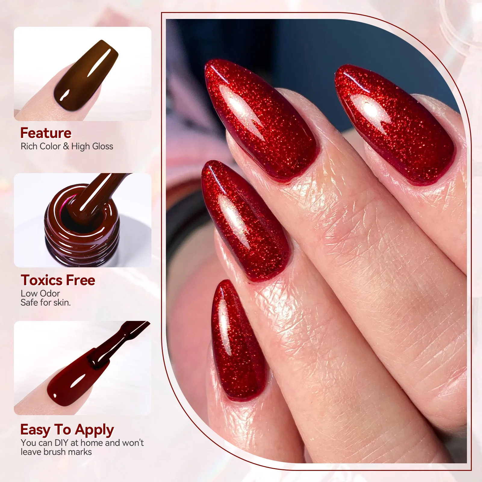BORN PRETTY 6pcs Reflective Glitter Gel Nail Polish Set Pink Red Reflective Super Shine Glitter Gel Semi Permanent UV LED Varnis 5