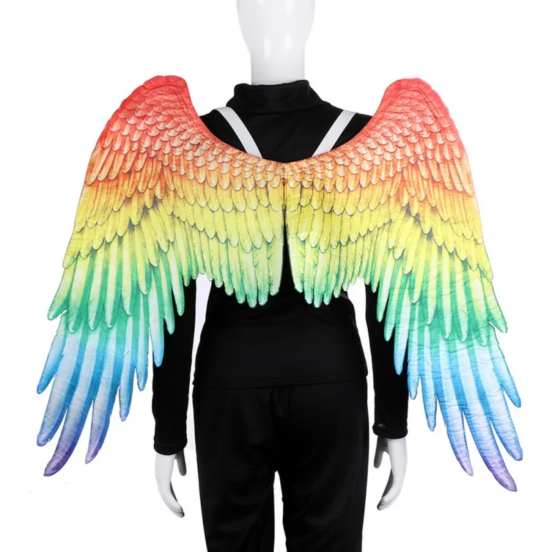 

Красочные разноцветные Костюмы 3D с крыльями ангела на Хэллоуин, перо, крыло с эластичными ремешками, аксессуары для косплея на Хэллоуин