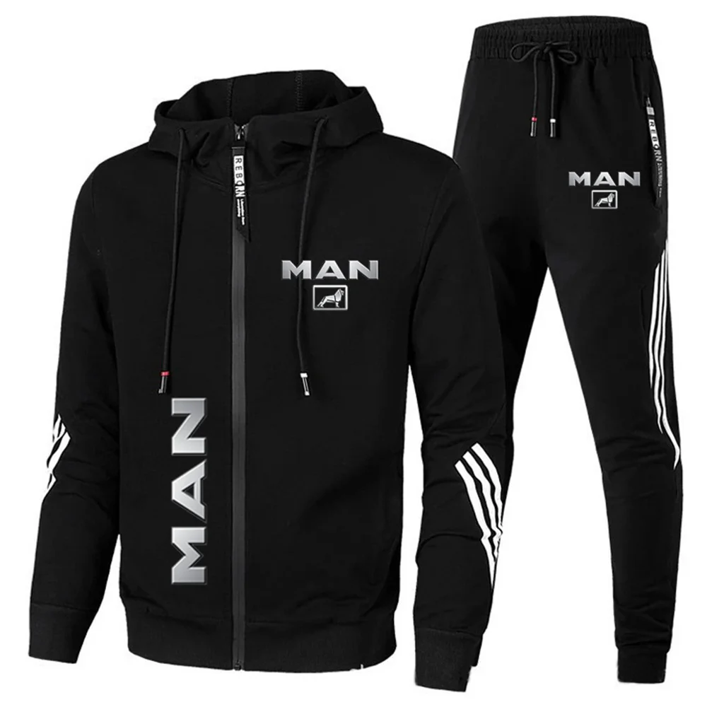 

2023 new men's Sportswear MAN lion logo printed hooded Sweatshirt+trousers casual fit running fitness men's Sportswear two-piece