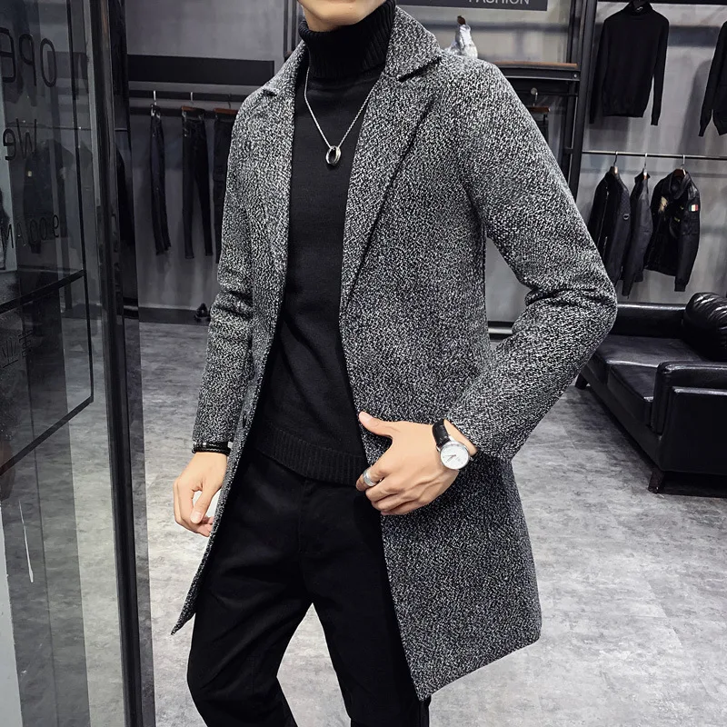 Winter Men Wool Coats Long Woollen Wind Jacket Coat Men Woolen Overcoat Casual Business Thick Trench Coat Jacket Male Oversized