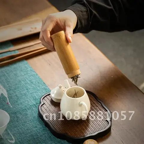 

Eco-friendly Round Bamboo Tea Canister Portable Jar Lid Handmade Natural Container Holder Tea Art Supplies 1Pc Storage Box