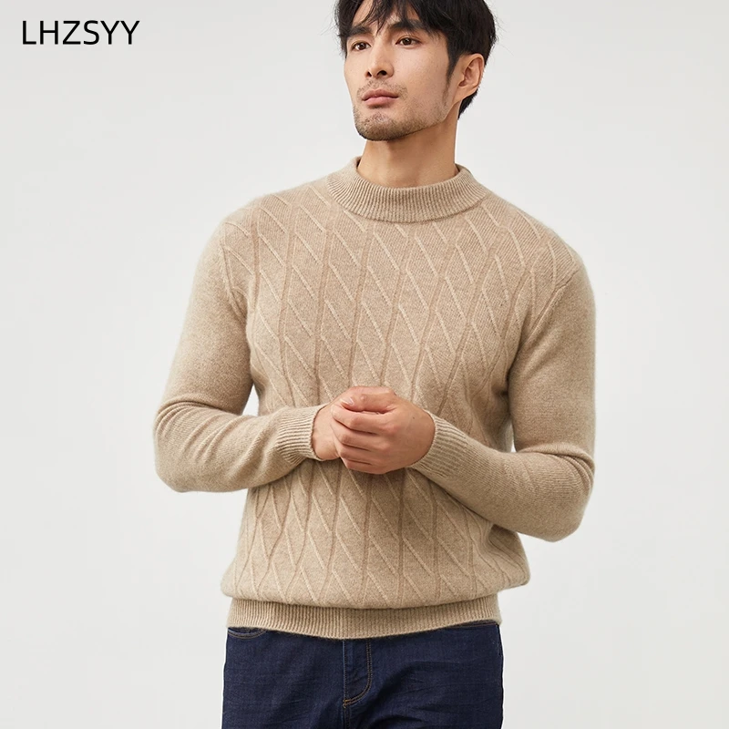 

LHZSYY Men's 100%Pure Goat Cashmere Sweater Winter Pullovers High-End Knit Thick Tops Young Warm Shirt Casual Large Size Jacket
