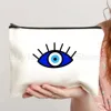 Colorful Blue Evil Eye Charm Nazar Amulet Love Heart GREECE Boho Mandala Canvas Bag Cosmetic Makeup Bag Pencil Case Zipper Pouch 2