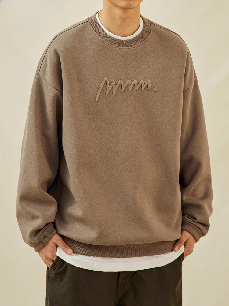 Round Neck Embroidered Sweater Adult Spring Autumn Men's Loose Casual Solid Color Couple Fashion Embroidery Long Sleeve Fashion